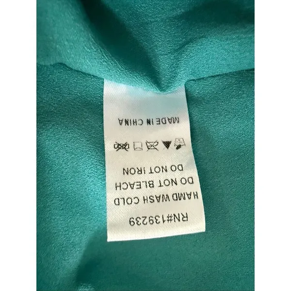 Do + Be Bow Tie Dress Teal Green Satin Mutton Sleeve Midi M - Image 9