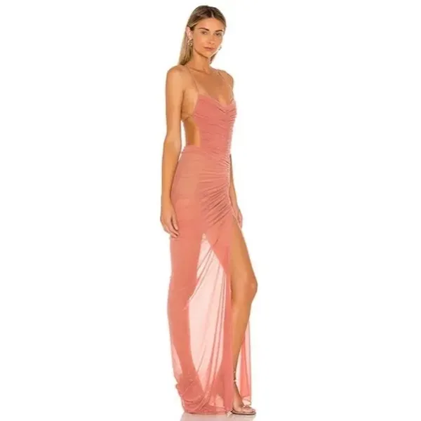 Michael Costello X Revolve Mesh Follie Maxi Gown Mauve Pink Women's Size Small - Image 2