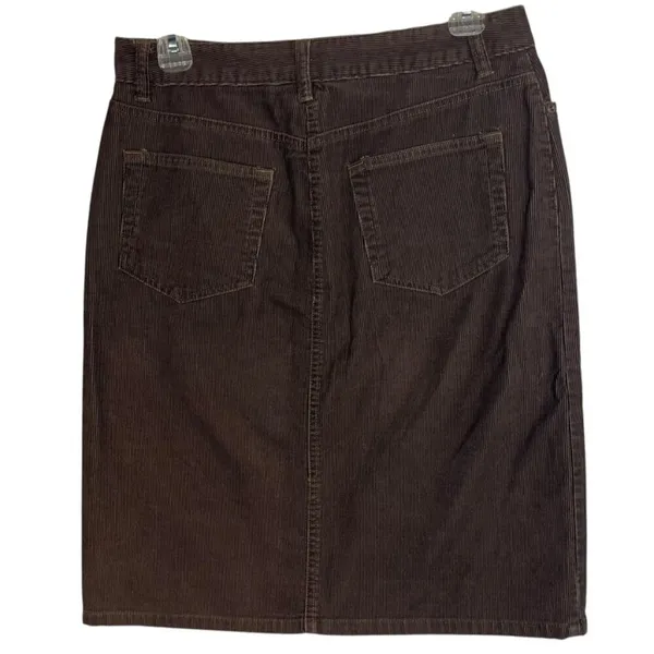 Vintage Old Navy Women's 4 Corduroy Pencil Skirt Brown‎ Front Slit Y2K - Image 4