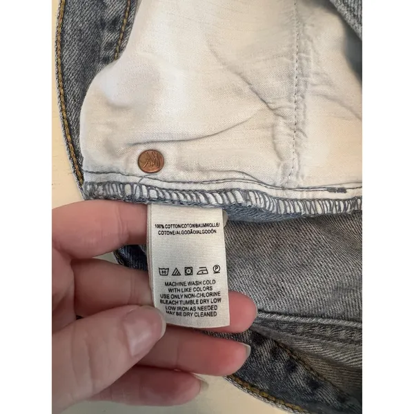 We The Free Free People Distressed Denim Shorts Blue Button Fly Cut Offs Size 28 - Image 3