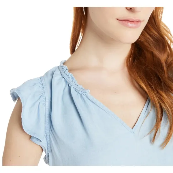 Time and Tru Womens Dress Size M Light Blue Split Neck Flounce Hem Casual Ruffle - Image 7