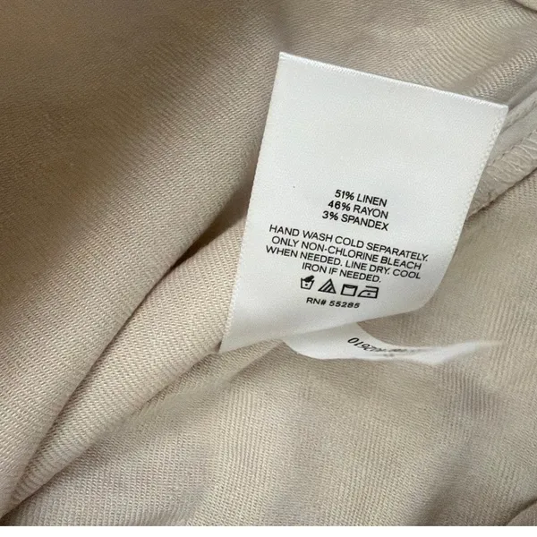 Express Linen Blend Cropped Tie Front Tan Cream Long Puff Sleeve Shirt Size XS - Image 4