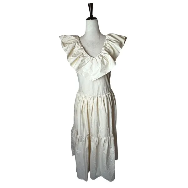 English Factory Dress Women Small Beige‎ Ruffled Neck Sleeveless Midi NWT Boho - Image 2