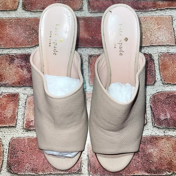 Pre-Owned Kate Spade Bova Pink Nude Peep Toe High Heel Mules Size 8.5B Preppy - Image 3
