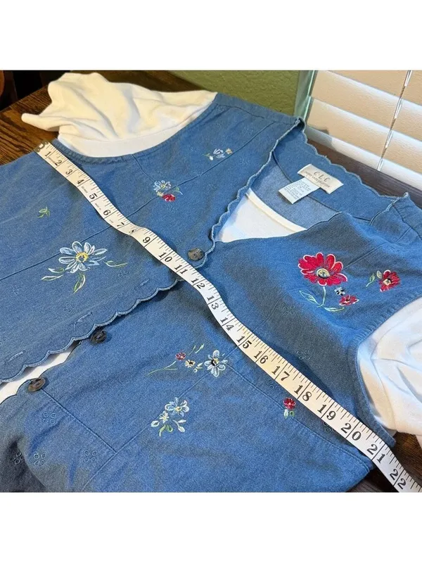 Vintage embroidered floral denim vest with attached shirt cottagecore grandma - Image 7