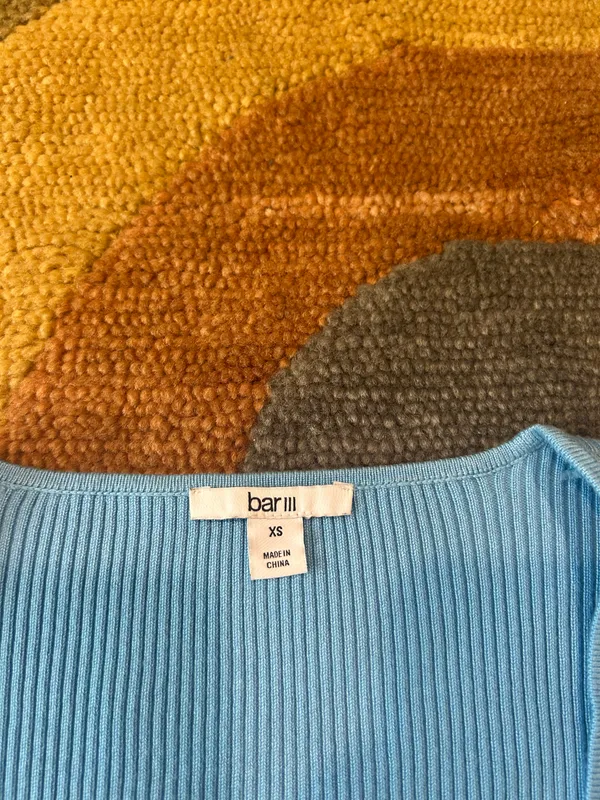 Bar III Light Blue Square Neck Cropped Ribbed Sweater Women’s Size XS - Image 2