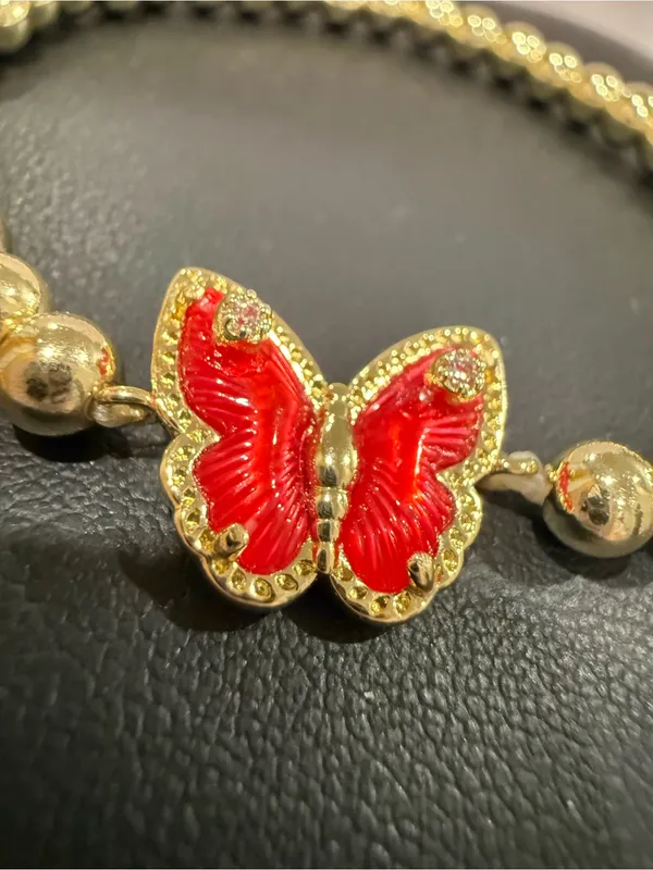 Kendra Scott | Gold Plated Beaded Stretch Bracelet with Red Butterfly - Image 2