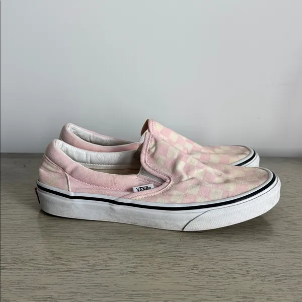 Vans Pink and Off White Checkered Slip-On Flats Size 7.5 - Image 4
