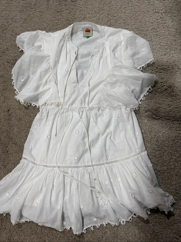 Farm Rio Anthropologie Off White 3D Flower Mini Dress size S EUC - Image 2