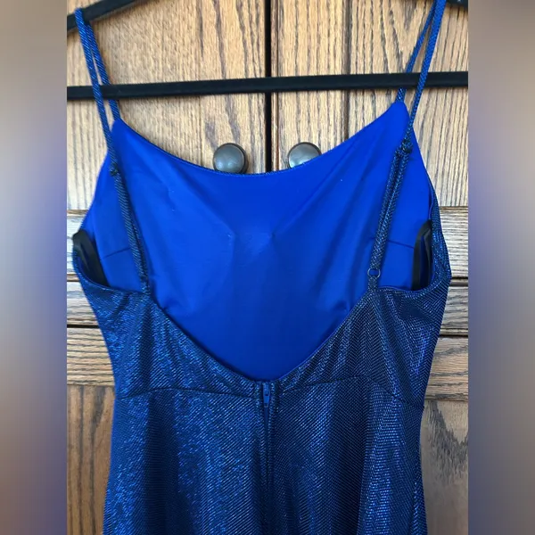 B Darlin Womens Juniors‎ Blue Sparkle Leg Slit Evening Gown Dress SIZE 3/4 - Image 5