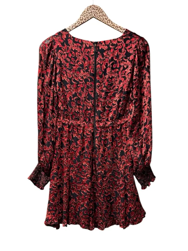 Alice + Olivia Briar Floral Blouson Empire Long Sleeve Mini Dress Red Black 2 - Image 3