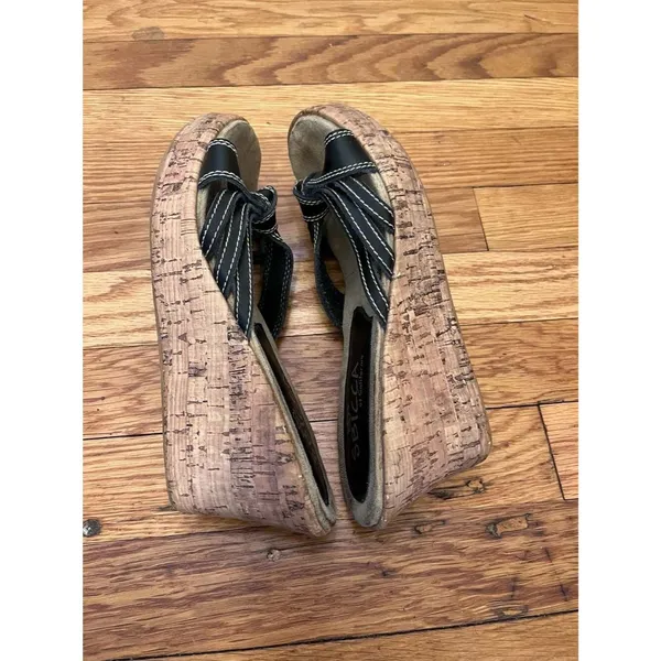 Sbicca of California Black Knotted Cork Wedge Sandals Size 8 - Image 7