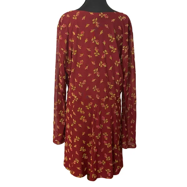 Betsey Johnson XXL Babydoll Burgundy Floral Bell Sleeve Mesh Mini Dress Boho Y2K - Image 2