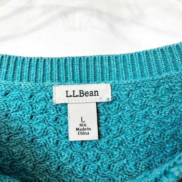 LL Bean Large Sweater Teal Textured Knit Crew Neck Long Sleeve Cotton‎ 1702 - Image 4