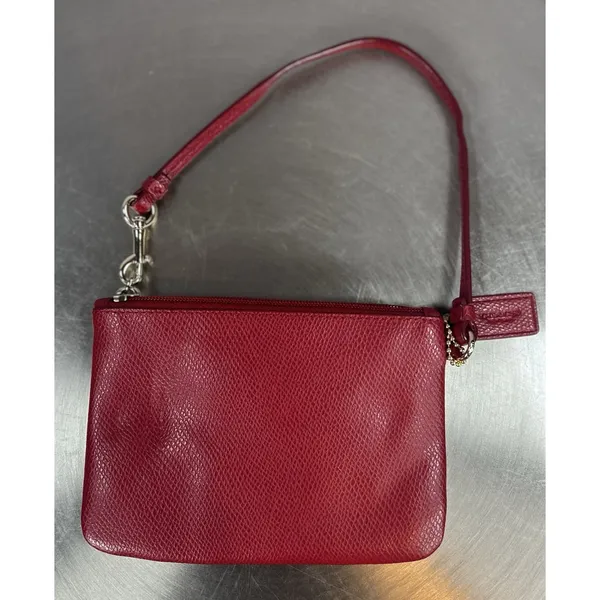 Coach Red Leather Wristlet Wallet Bow Accent Zip Closure Wrist Strap - Image 2