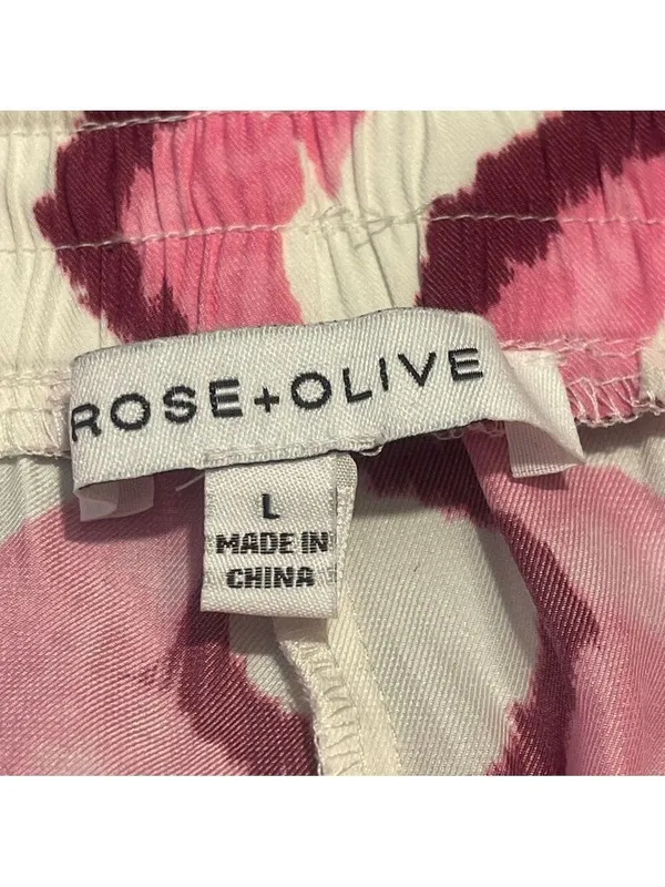 Rose + Olive Pink Geometric Wide Leg Flowy Palazzo Silky Pants L Coastal Resort - Image 5