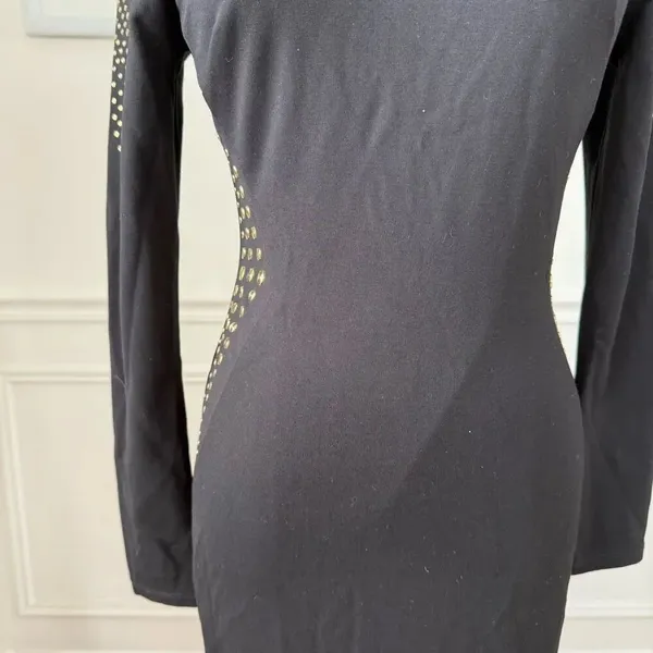 Cache Gold Stud Sheath Dress Long Sleeve LBD Dress 6 - Image 4