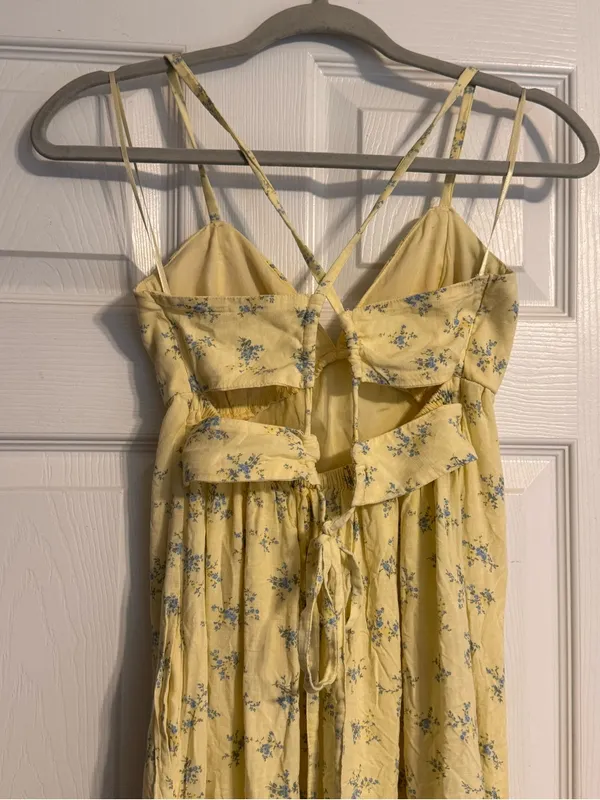 Hollister Pale Yellow Blue Floral Print Adjustable Strap Open Back Slip Dress XS - Image 7
