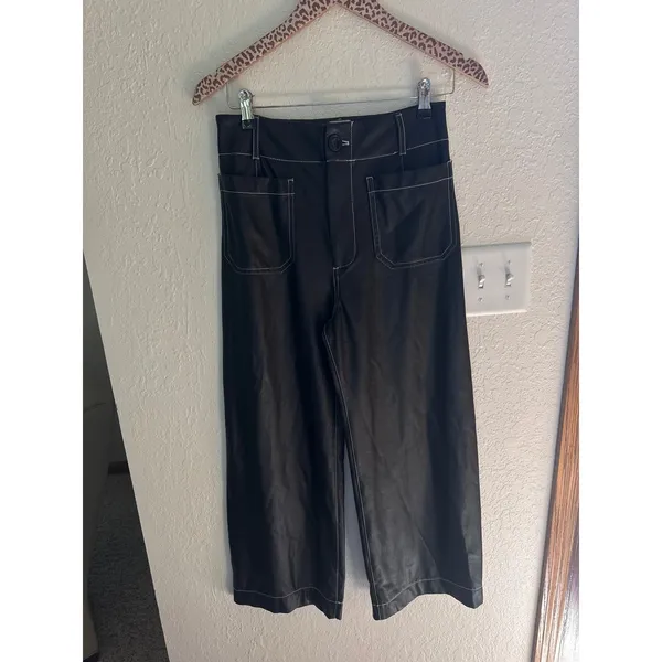 MAEVE The Colette Cropped Wide Leg Pants in Vegan Leather Size 27 - Image 4