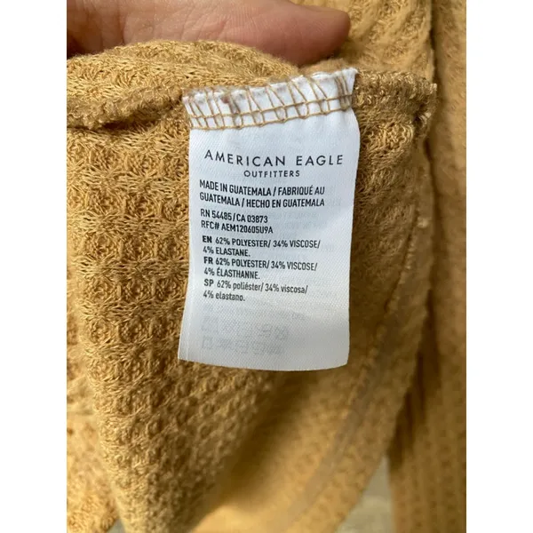 American Eagle Waffle Knit Top Camel Ling Sleeve Lounge Neutral Elevated Basic S - Image 5