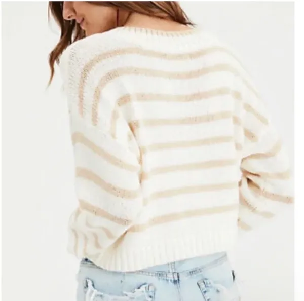 American Eagle Striped Cropped Sweater Medium  - Image 2