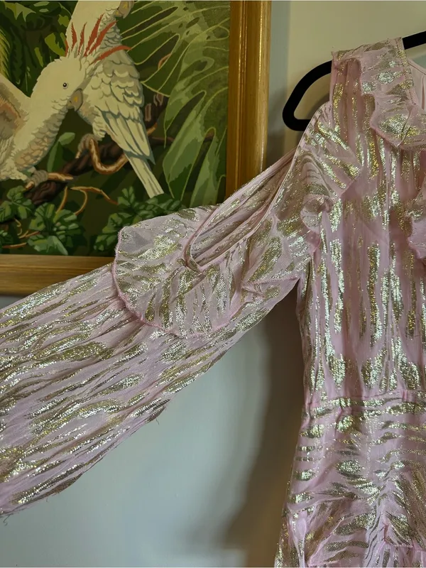 Boston Proper Ruffled Maxi Dress With Lurex Fabric Pink Womens Small - Image 5