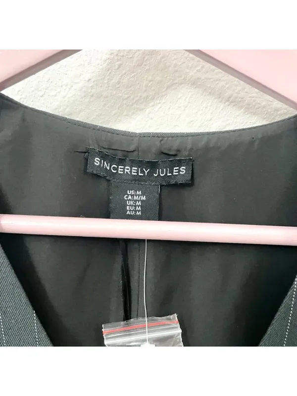 NWT Sincerely Jules Grey Pinstripe Vest Dress Pleasted Skirt M Business Casual - Image 3