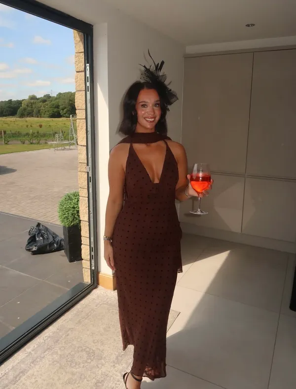 Zara Elegant Brown Polka Dot Halter scarf Dress evening party holiday - Image 4