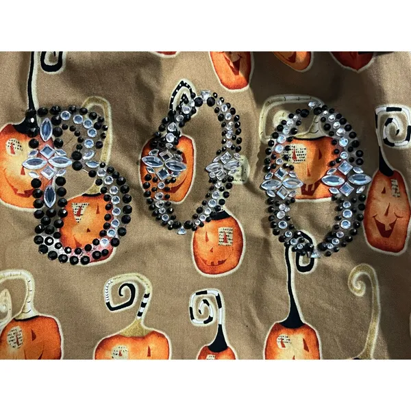 Halloween Bib Apron Handmade One Size Rhinestone BOO Black Tulle Pumpkins - Image 3