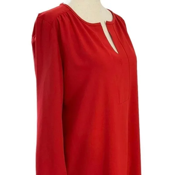 Loft Women Size Small Red Dress Long Sleeve Split Crew Straight | 9-961 - Image 5