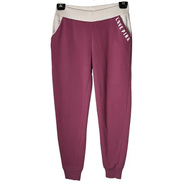 Pink Victoria's Secret Joggers Women XS Pink Logo Sweatpants Athleisure Lounge - Image 2