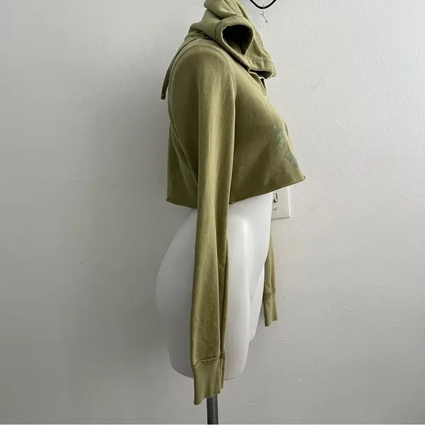 NEW Aerie bird Cropped Hoodie sweatshirt olive Green SMALL - Image 6
