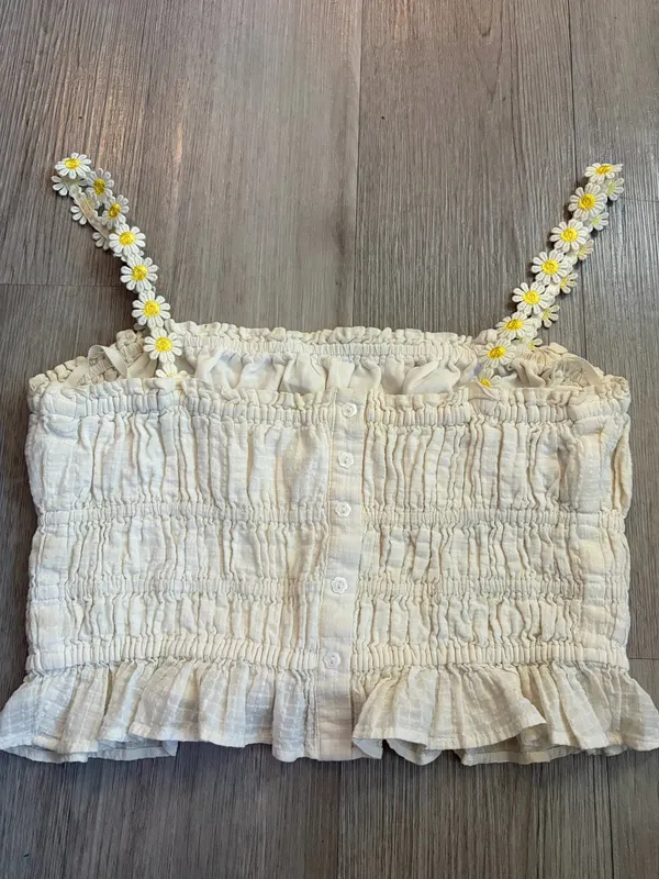 Anthropologie Maeve Strappy Daisy Crop Tank Off White Smocked Cotton Top Size S - Image 7