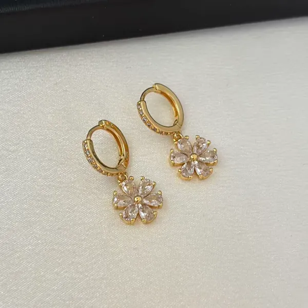 CZ Flower Dangle Drop Earrings for Women - Image 2