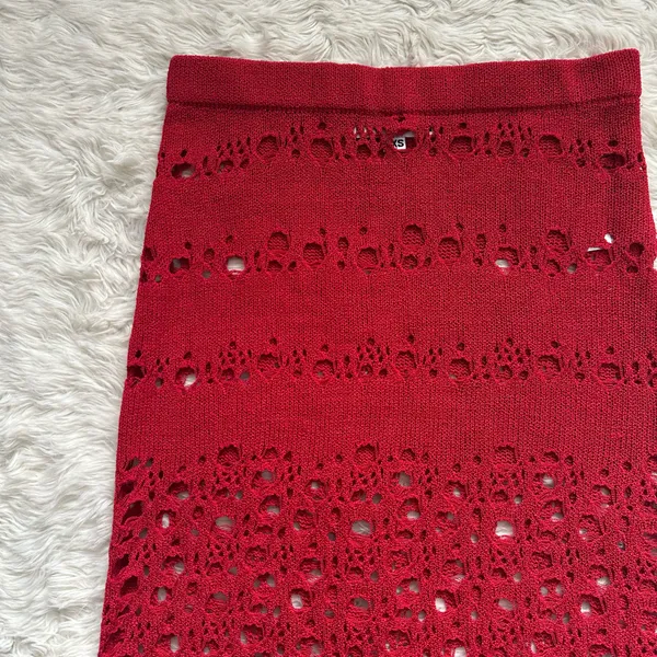 I.AM.GIA Alix Skirt Swim Coverup Maxi Elastic Waist Crochet Sheer Red XXS - Image 6