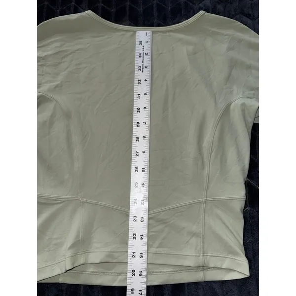 Lululemon‎ Nulu Cropped Slim Yoga Short Sleeve Green Fern V Neck Top Women 4 - Image 6