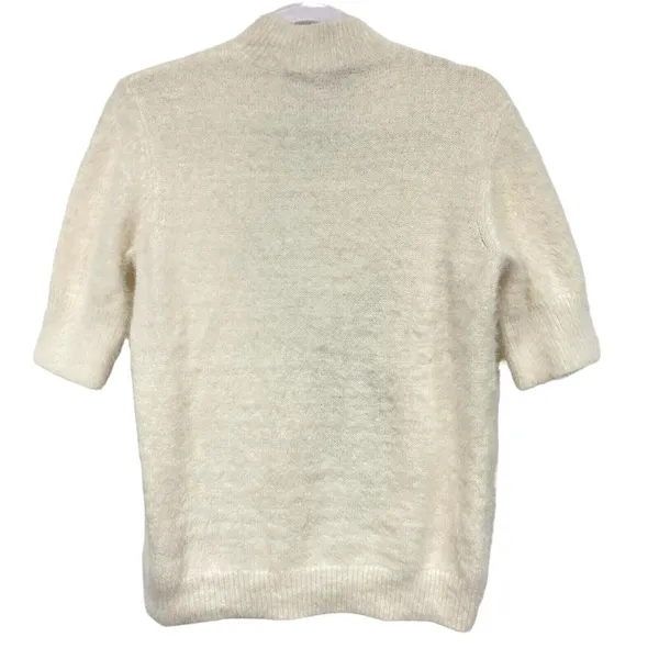 Marled Women's Medium White Mock neck short sleeve Fuzzy Lashes Textured - Image 2