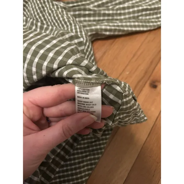 Crown & Ivy Size Medium Checkered Gingham Peasant Blouse Green & White Cotton - Image 8