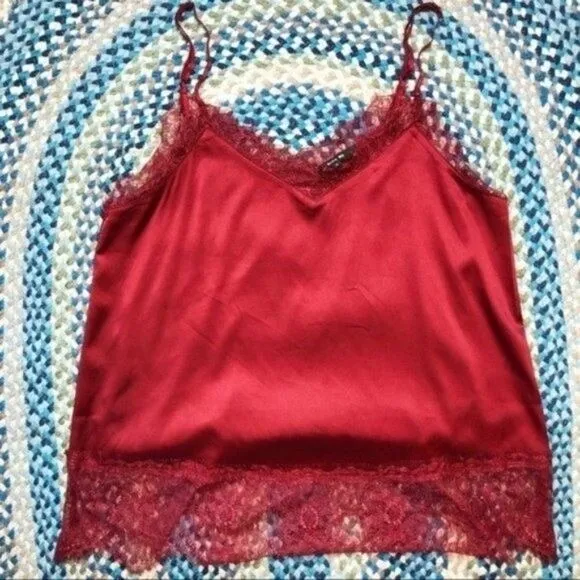 Miss Me Satin Lace Trim Tank Top Small Dark Romantic Dainty Ethereal Vamp Red - Image 7