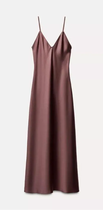 Zara dress midi maxi satin wedding lingerie chocolate brown party cocktail - Image 11