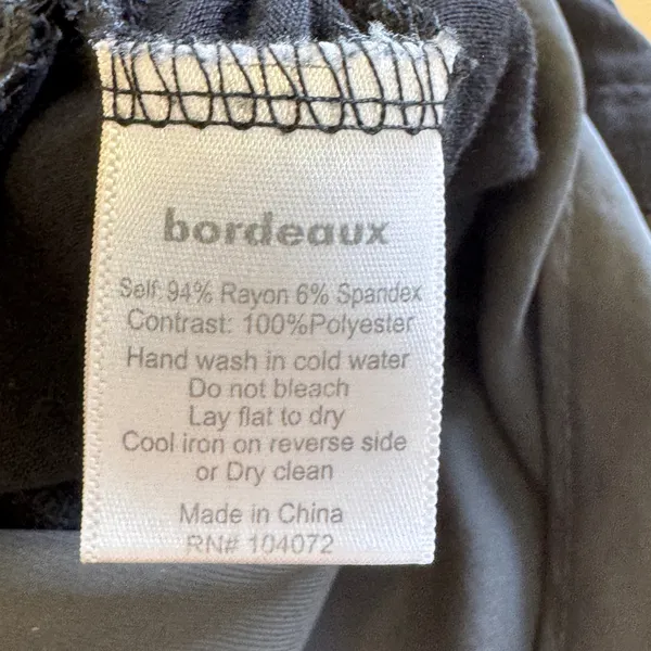 Bordeaux Black Mixed Media High Low Long Sleeve Top Small Raglan Satin Trim - Image 9