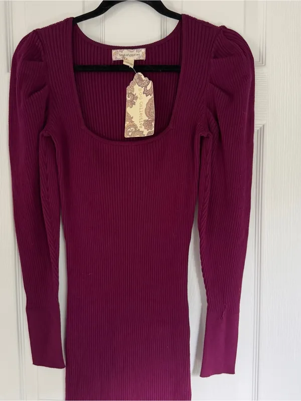 NWT Band Of Gypsies Maroon Ribbed Sweater Midi Dress Size Small - Image 3