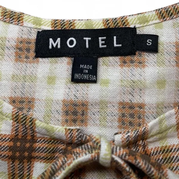 Motel Plaid Puff Sleeve Tie-Front Dress Size S Brown & Green Check Cottagecore - Image 11