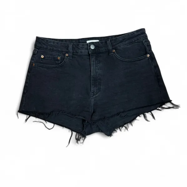 H&M Black High-Waisted Denim Cut-Off Shorts - Women’s Size 12 - Raw Hem - Image 2