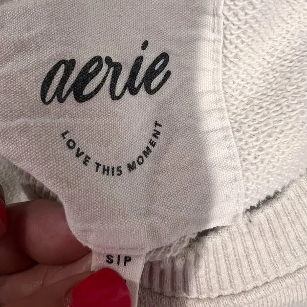 Aerie Beige Distress Crewneck Sweatshirt Sz Small - Image 2