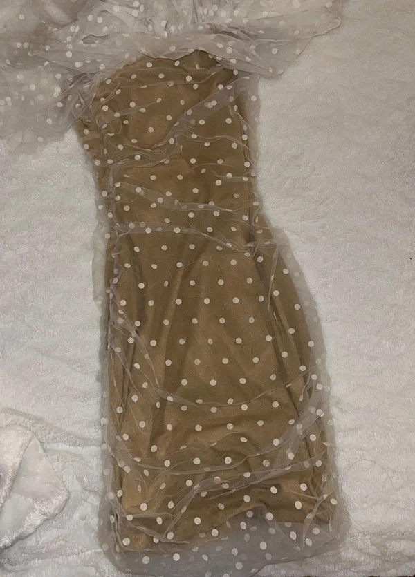 Dress Mezee Fluffy one shoulder nude polka dot dress - Image 5