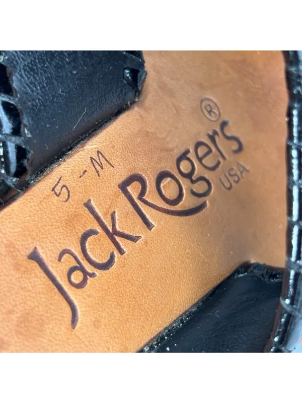 Jack Rogers Original Jacks Metallic Slides Thong Sandals Womens 5 Black Slip On - Image 7