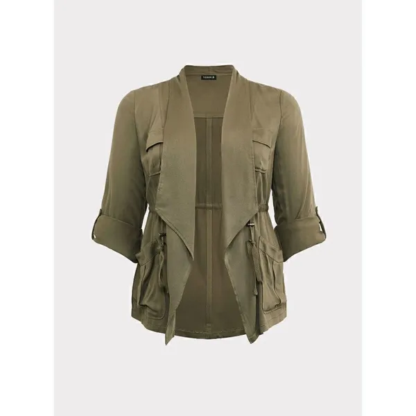 Torrid Army Green Light Weight Drape Front Anorak Top 00 Medium/10 - Image 9