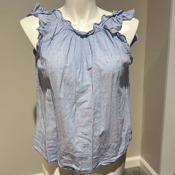 Lilly Pulitzer‎ Kristin Top Bluebell Chambray Neon Pink Clip size M - Image 3