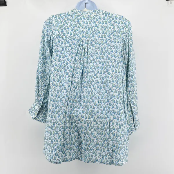 Rock Flower Paper Boho Paisley Print Tunic Blouse Shirt Blue Green Rayon Small‎ - Image 4